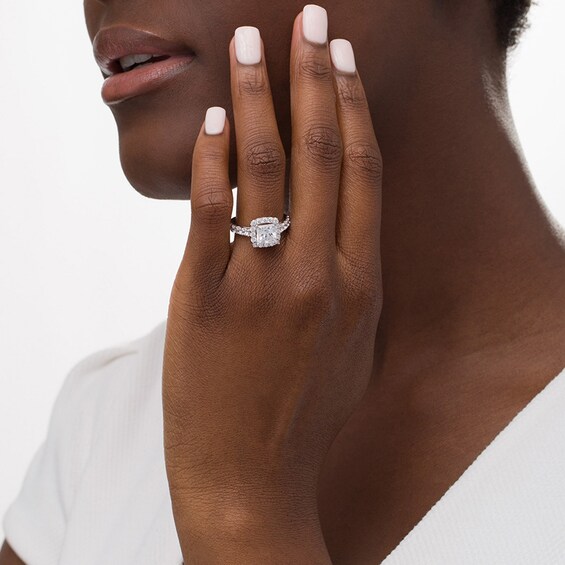 Previously Owned - 2-1/2 CT. T.w. Lab-Created Princess-Cut Diamond Frame Engagement Ring in 14K White Gold (F/Vs2)