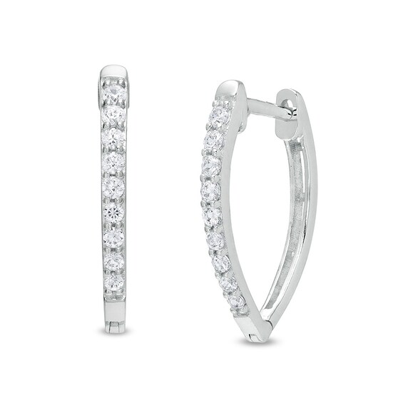 Previously Owned - 1/4 CT. T.w. Diamond V-Shaped Hoop Earrings in 10K White Gold