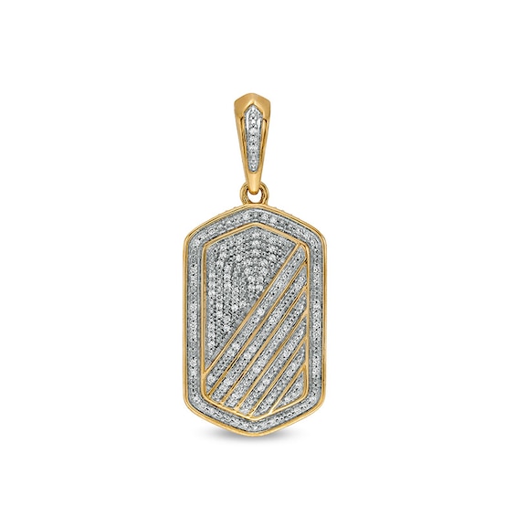 Previously Owned - 3/4 CT. T.w. Diamond Frame Slant Striped Dog Tag Necklace Charm in 10K Gold