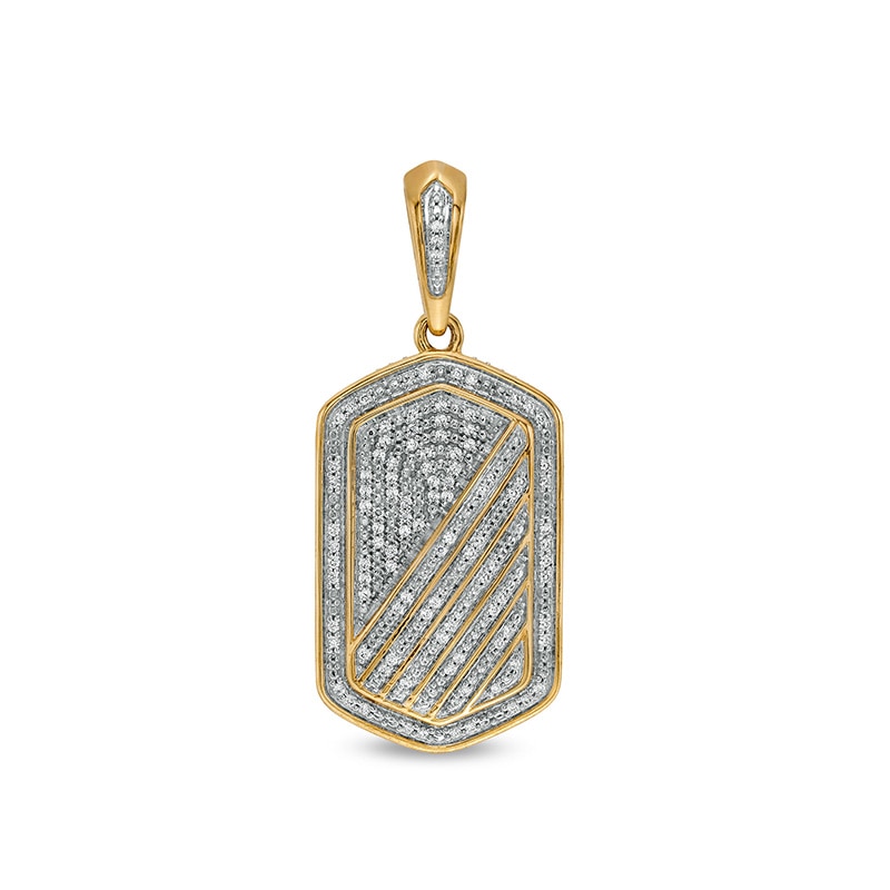 Main Image 1 of Previously Owned - 3/4 CT. T.W. Diamond Frame Slant Striped Dog Tag Necklace Charm in 10K Gold
