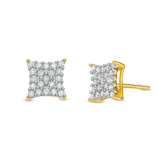Previously Owned - Men's 1/3 CT. T.w. Square-Shaped Multi-Diamond Concave Stud Earrings in 10K Gold
