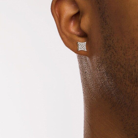 Previously Owned - Men's 1/3 CT. T.w. Square-Shaped Multi-Diamond Concave Stud Earrings in 10K Gold