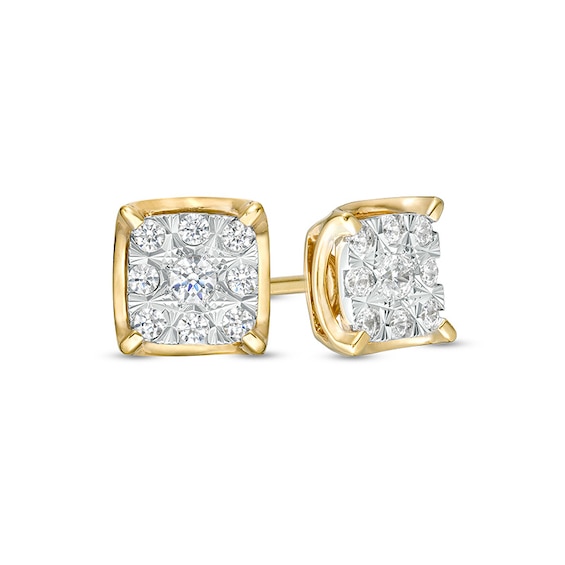 Previously Owned - 1/4 CT. T.w. Cushion-Shaped Multi-Diamond Stud Earrings in 10K Gold
