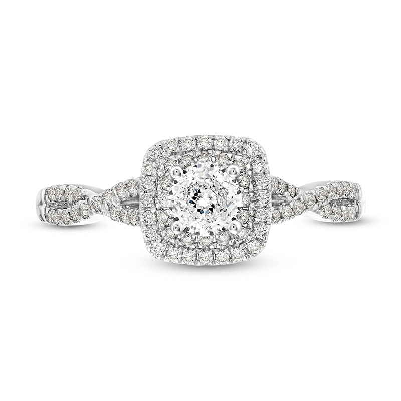 Main Image 4 of Previously Owned - Celebration Infinite™ 3/4 CT. T.W.  Diamond Double Frame Engagement Ring in 14K White Gold (I/SI2)