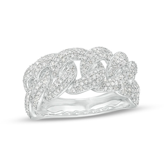 Previously Owned - 1-1/4 CT. T.w. Diamond Multi-Row Cuban Chain Link Ring in 10K White Gold