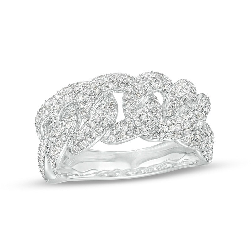 Main Image 1 of Previously Owned - 1-1/4 CT. T.W. Diamond Multi-Row Cuban Chain Link Ring in 10K White Gold