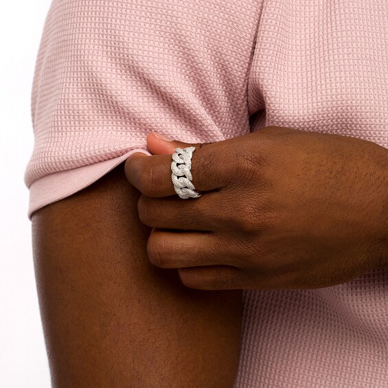 Previously Owned - 1-1/4 CT. T.w. Diamond Multi-Row Cuban Chain Link Ring in 10K White Gold