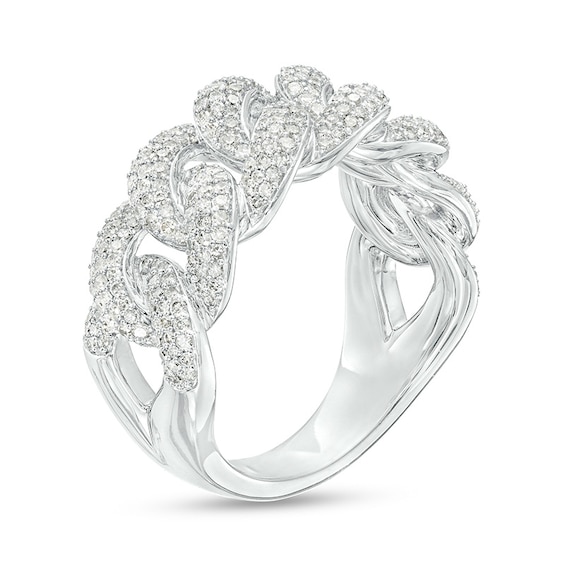 Previously Owned - 1-1/4 CT. T.w. Diamond Multi-Row Cuban Chain Link Ring in 10K White Gold