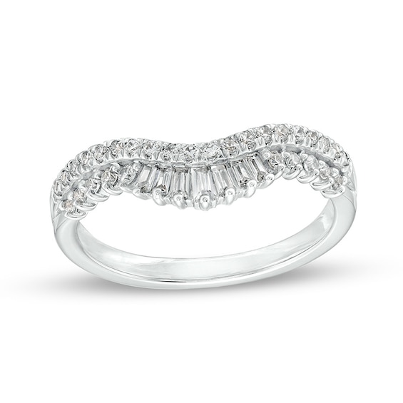 Previously Owned - 3/8 CT. T.w. Baguette and Round Diamond Double Row Anniversary Band in 14K White Gold