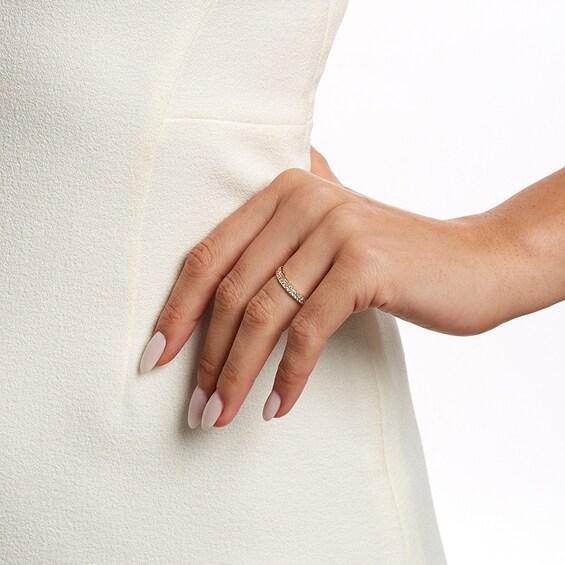 Previously Owned - 1/3 CT. T.w. Baguette and Round Diamond Double Row Anniversary Band in 14K Gold