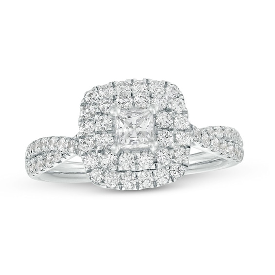 Previously Owned - 1 CT. T.w. Princess-Cut Lab-Grown Diamond Double Frame Engagement Ring in 10K White Gold (F/Si2)