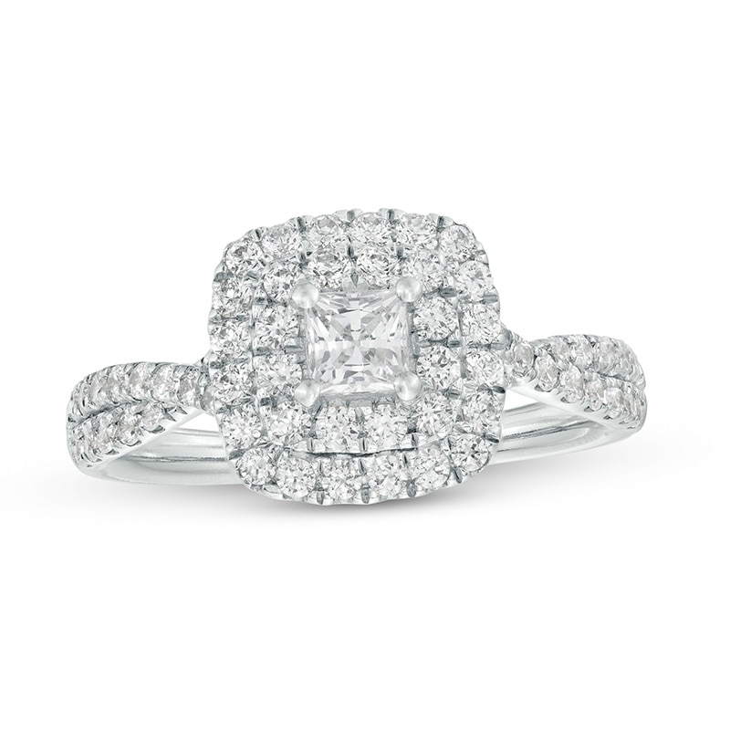 Main Image 1 of Previously Owned - 1 CT. T.W. Princess-Cut Lab-Grown Diamond Double Frame Engagement Ring in 10K White Gold (F/SI2)