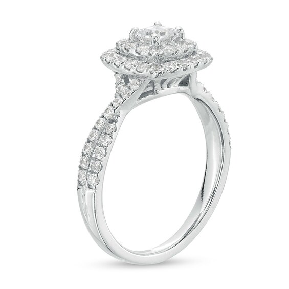 Previously Owned - 1 CT. T.w. Princess-Cut Lab-Grown Diamond Double Frame Engagement Ring in 10K White Gold (F/Si2)
