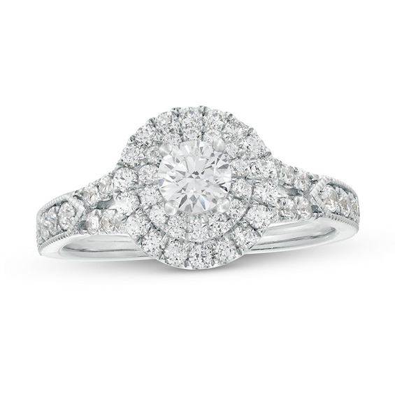 Previously Owned - 1 CT. T.w. Lab-Grown Diamond Double Frame Vintage-Style Engagement Ring in 10K White Gold (F/Si2)