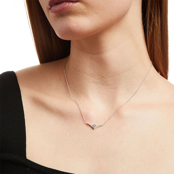 Previously Owned - You're the One™ 1/3 CT. T.w. Lab-Grown Diamond Chevron Necklace in 14K White Gold (F/Si2) – 18.5"