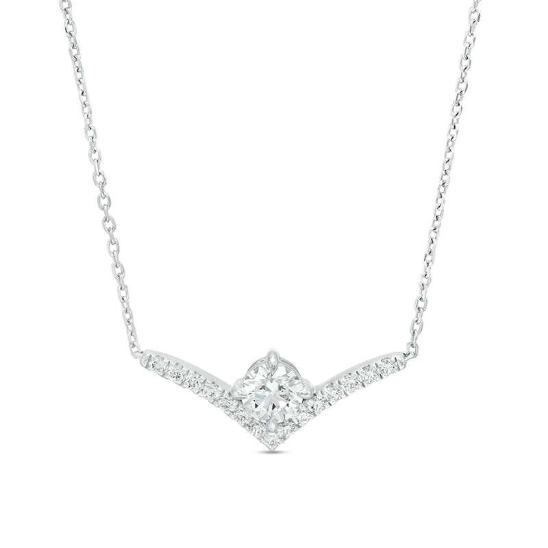Main Image 1 of Previously Owned - You're the One™ 5/8 CT. T.W.  Lab-Grown Diamond Chevron Necklace in 14K White Gold (F/SI2) – 18.5"