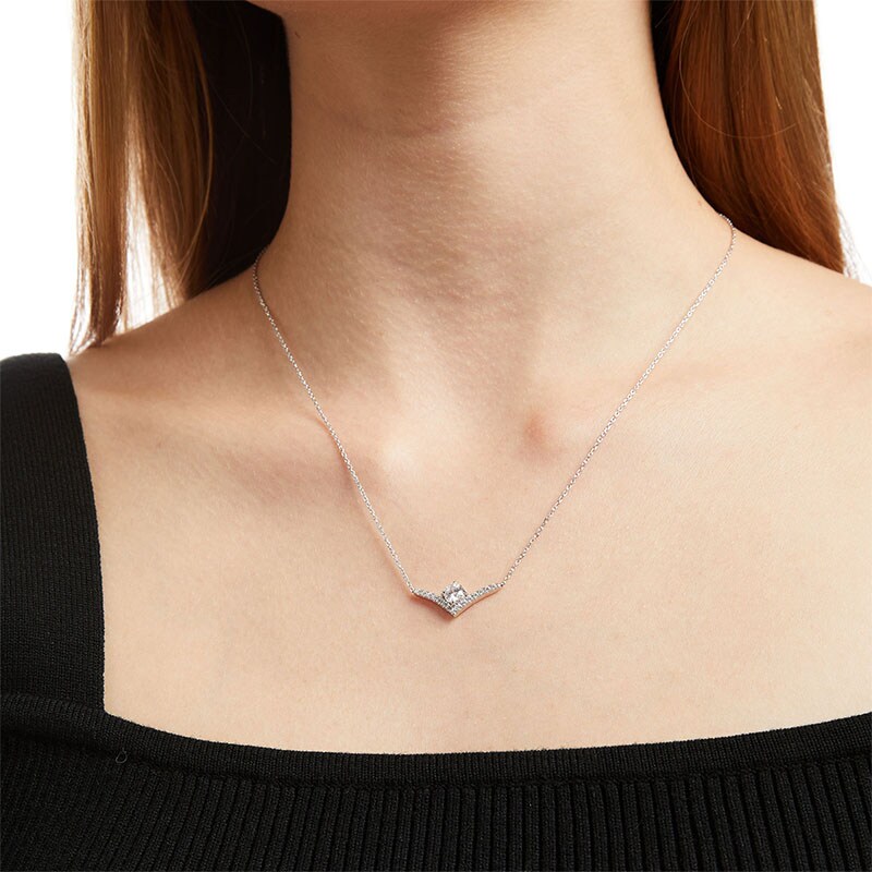Main Image 2 of Previously Owned - You're the One™ 5/8 CT. T.W.  Lab-Grown Diamond Chevron Necklace in 14K White Gold (F/SI2) – 18.5"