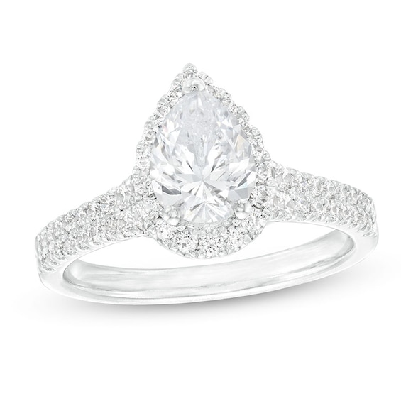 Previously Owned - 1-1/2 CT. T.w. Pear-Shaped Diamond Frame Double Row Engagement Ring in 14K White Gold (I/I1)
