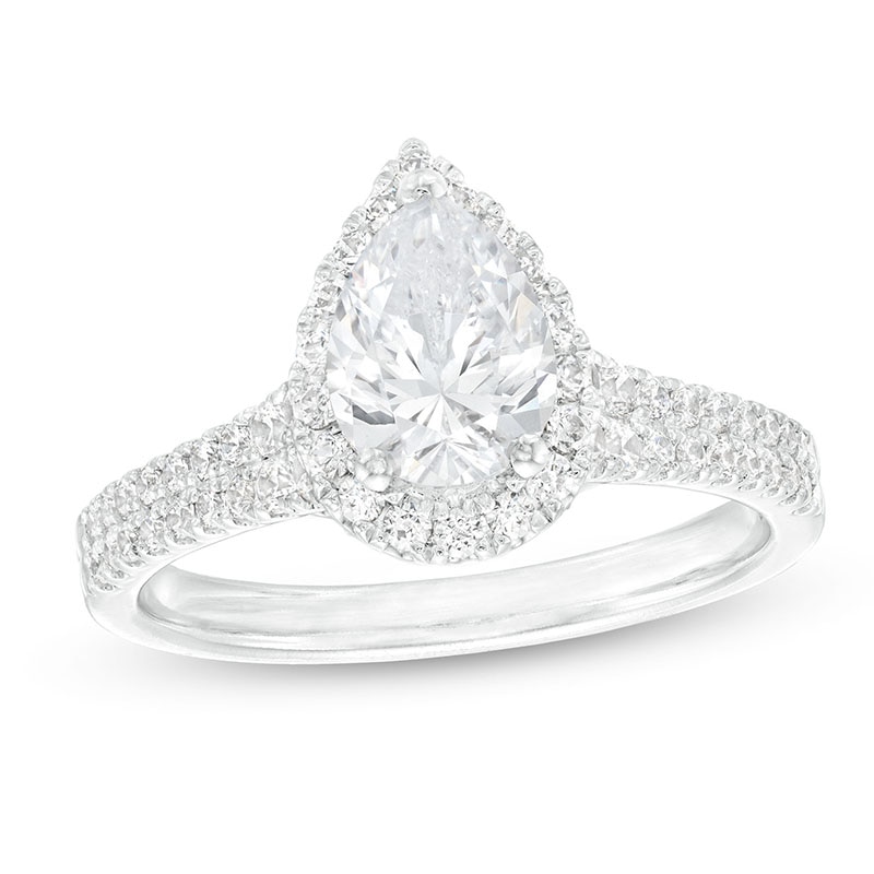Main Image 1 of Previously Owned - 1-1/2 CT. T.W.  Pear-Shaped Diamond Frame Double Row Engagement Ring in 14K White Gold (I/I1)