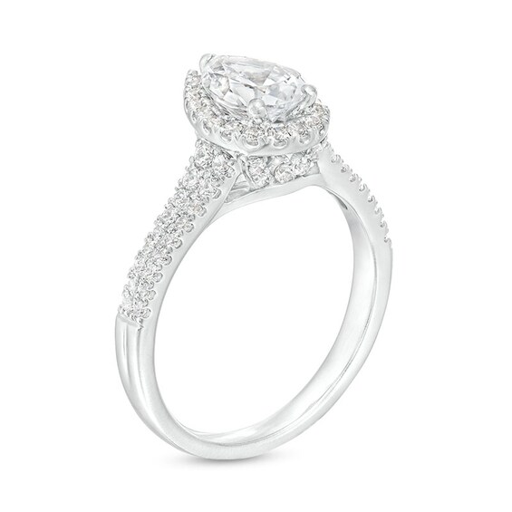 Previously Owned - 1-1/2 CT. T.w. Pear-Shaped Diamond Frame Double Row Engagement Ring in 14K White Gold (I/I1)