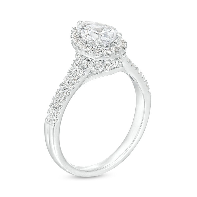 Main Image 3 of Previously Owned - 1-1/2 CT. T.W.  Pear-Shaped Diamond Frame Double Row Engagement Ring in 14K White Gold (I/I1)