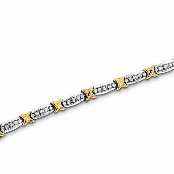 Previously Owned - 1 CT. T.w. Diamond Fashion "X" Bracelet in 10K Two-Tone Gold