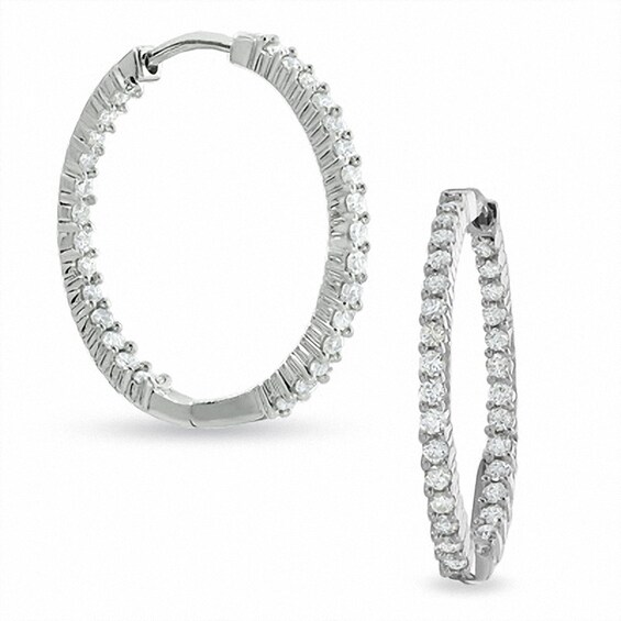 Previously Owned - 1 CT. T.w. Diamond Front and Back Hoop Earrings in 14K White Gold