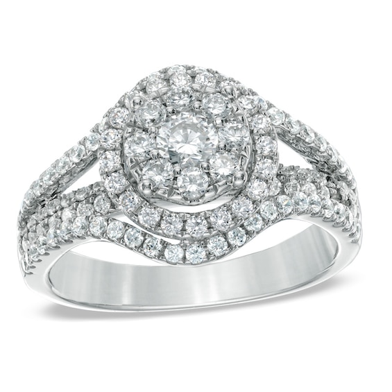 Previously Owned - 1-1/4 CT. T.w. Composite Diamond Split Shank Engagement Ring in 14K White Gold