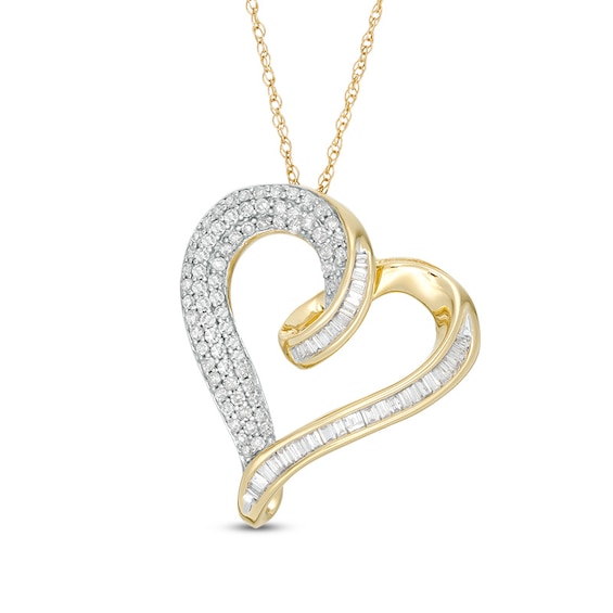 Previously Owned - 1/2 CT. T.w. Diamond Tilted Curly Heart Pendant in 10K Gold