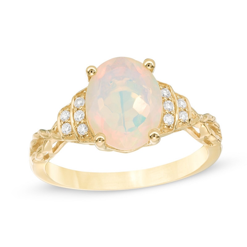 Main Image 1 of Previously Owned - Oval Opal and Diamond Accent Double Collar Ring in 10K Gold