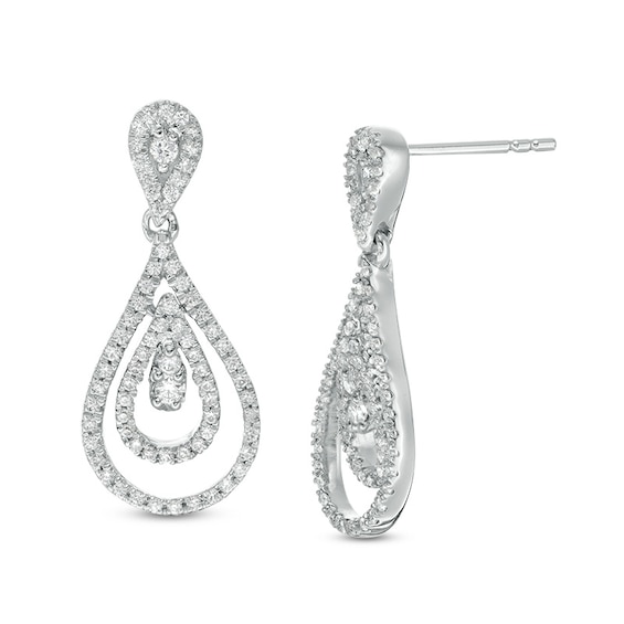 Previously Owned - 1/2 CT. T.w. Diamond Layered Teardrop Earrings 10K White Gold