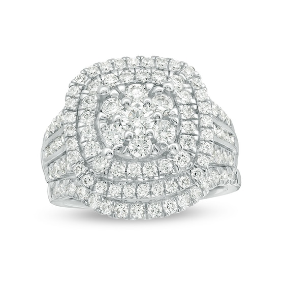Previously Owned - 2 CT. T.w. Diamond Triple Cushion Frame Bridal Set in 10K White Gold