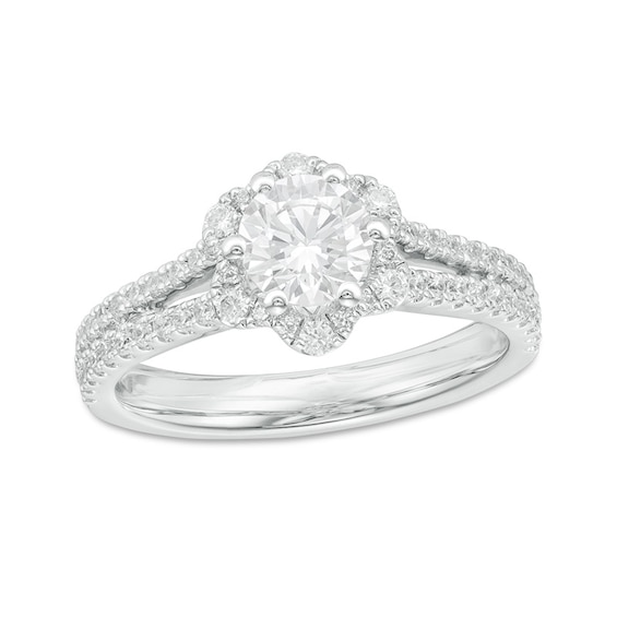 Previously Owned - 1-1/4 CT. T.w. Diamond Flower Split Shank Engagement Ring in 14K White Gold