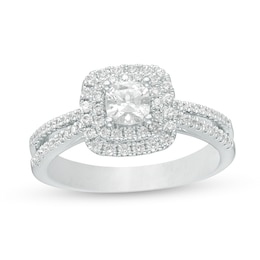 Previously Owned - Celebration Ideal 1 CT. T.W. Princess-Cut Diamond Double Frame Engagement Ring in 14K White Gold