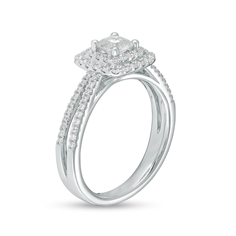 Main Image 3 of Previously Owned - Celebration Ideal 1 CT. T.W. Princess-Cut Diamond Double Frame Engagement Ring in 14K White Gold