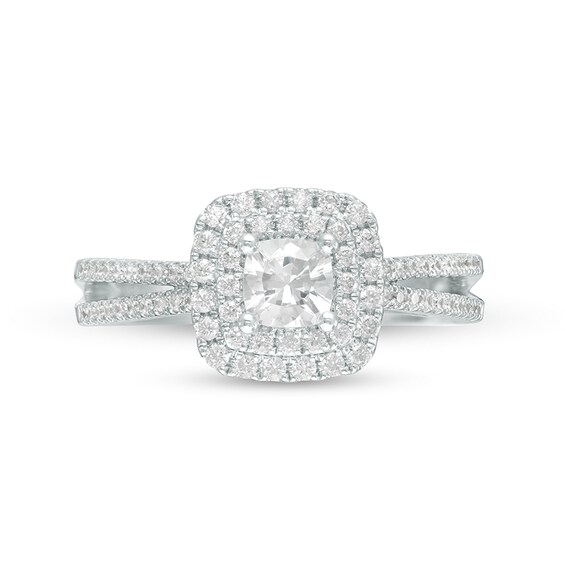 Previously Owned - Celebration Ideal 1 CT. T.w. Princess-Cut Diamond Double Frame Engagement Ring in 14K White Gold