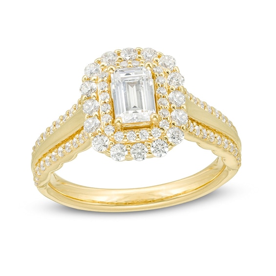 Previously Owned - Love's Destiny by Zales 1-1/3 CT. T.w. Emerald-Cut Diamond Scallop Frame Engagement Ring in 14K Gold