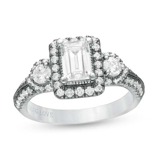 Previously Owned - Vera Wang Love Collection 1-1/2 CT. T.w. Emerald-Cut Diamond Frame Engagement Ring in 14K White Gold