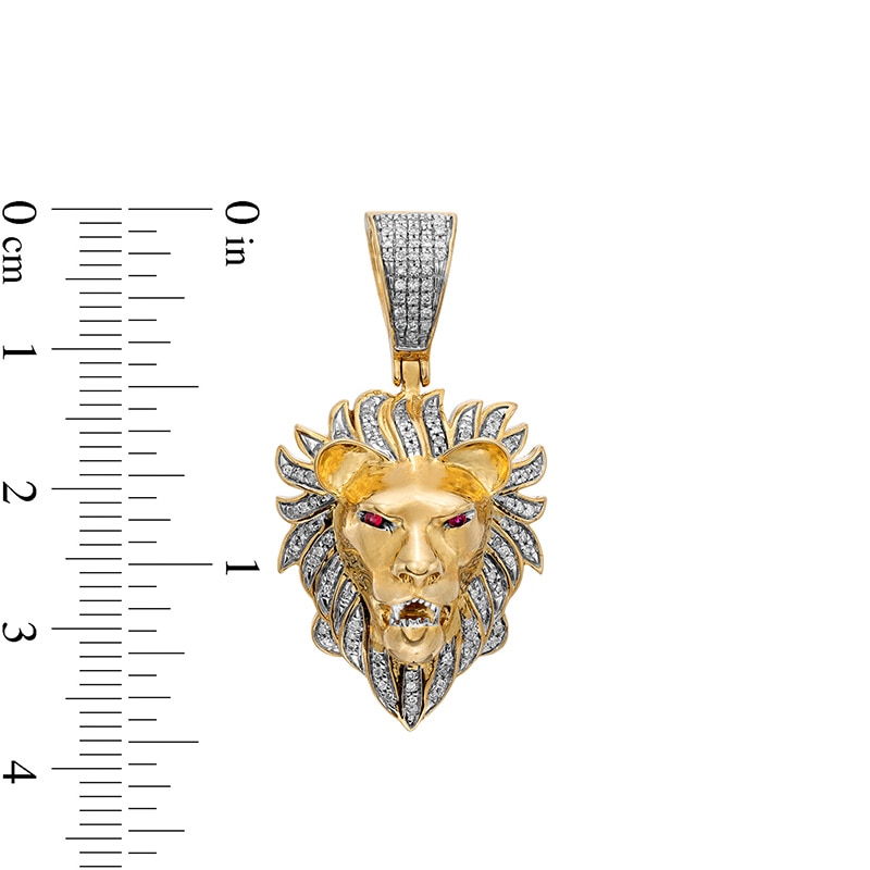 Main Image 2 of Previously Owned - 1/5 CT. T.W. Diamond and Lab-Created Ruby Lion Head Necklace Charm in 10K Gold