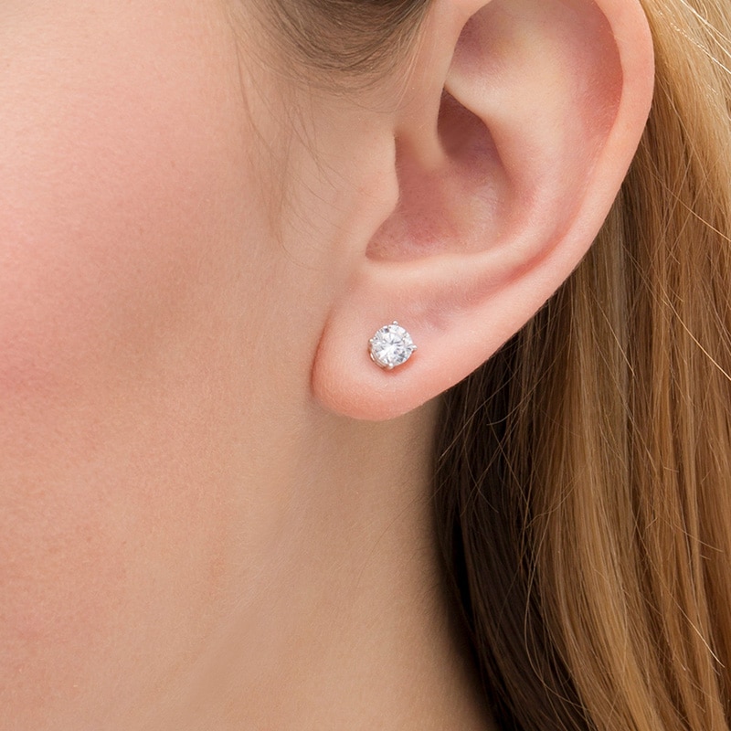 Main Image 2 of Previously Owned - 1 CT. T.W. Lab-Grown Diamond Solitaire Stud Earrings in 14K White Gold (F/SI2)