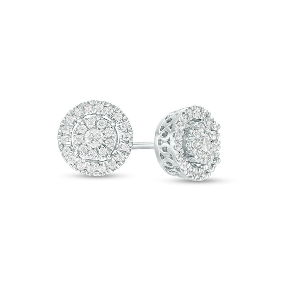Previously Owned - 1/4 CT. T.w. Diamond Double Frame Stud Earring in 10K White Gold