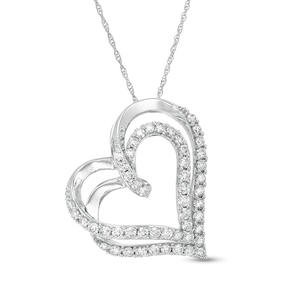 Previously Owned - 1 CT. T.w. Diamond Double Swirl Tilted Heart Pendant in 10K White Gold