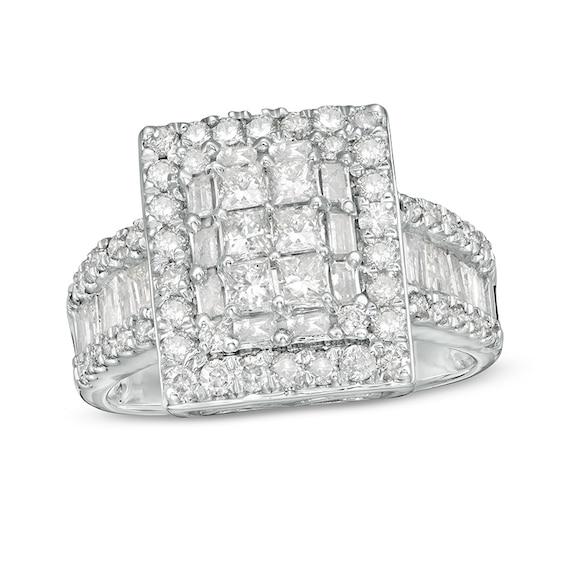 Previously Owned - 1-1/2 CT. T.w. Princess-Cut Diamond Frame Multi-Row Engagement Ring in 10K White Gold