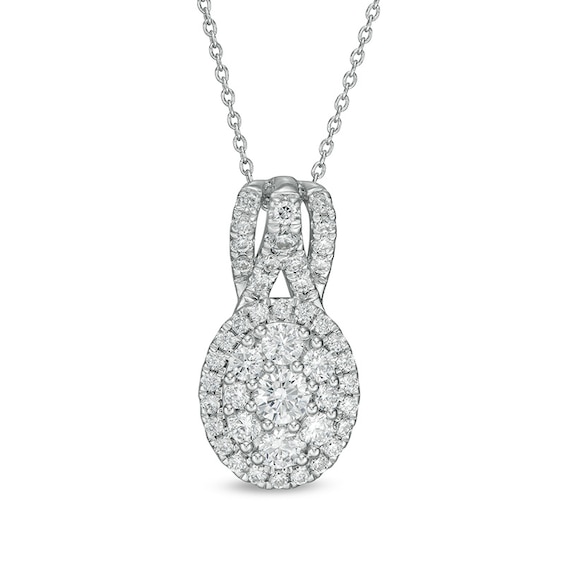 Previously Owned - 1 CT. T.w. Lab-Grown Diamond Oval Frame Pendant in 14K White Gold (F/Si2)