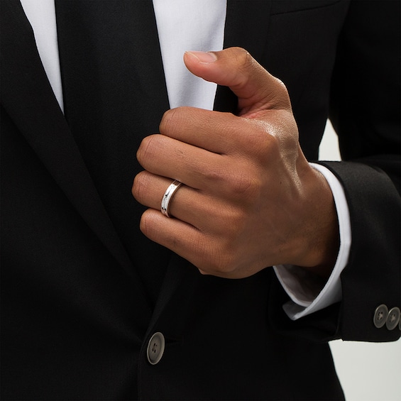 Previously Owned - Vera Wang Men's 1/10 CT. T.w. Square-Cut Diamond Three Stone Wedding Band in 14K White Gold