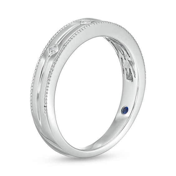 Previously Owned - Vera Wang Men's 1/10 CT. T.w. Square-Cut Diamond Three Stone Wedding Band in 14K White Gold