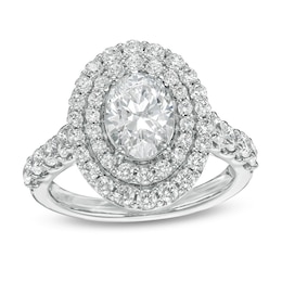 Previously Owned - 2-3/4 CT. T.W. Lab-Grown Oval Diamond Double Frame Engagement Ring in 14K White Gold (F/VS2)