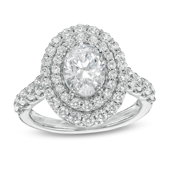 Previously Owned - 2-3/4 CT. T.w. Lab-Grown Oval Diamond Double Frame Engagement Ring in 14K White Gold (F/Vs2)