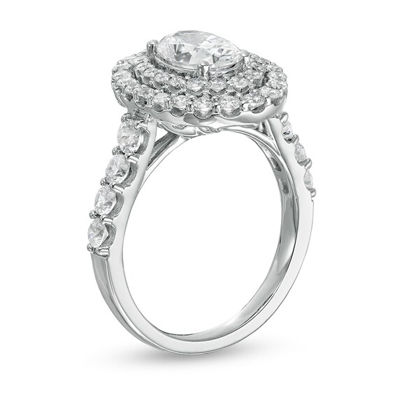Previously Owned - 2-3/4 CT. T.w. Lab-Grown Oval Diamond Double Frame Engagement Ring in 14K White Gold (F/Vs2)