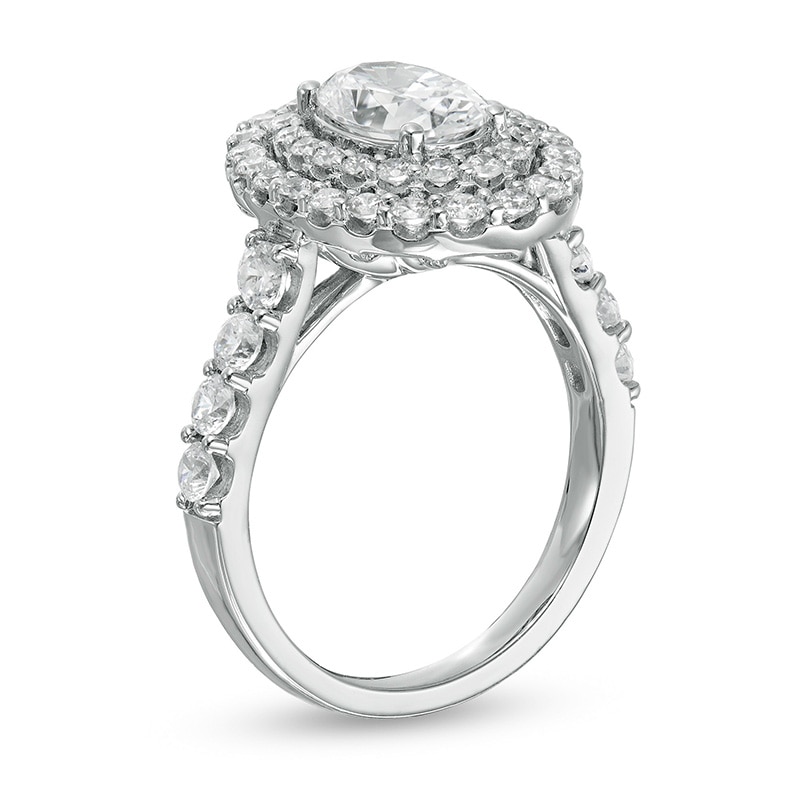 Main Image 3 of Previously Owned - 2-3/4 CT. T.W. Lab-Grown Oval Diamond Double Frame Engagement Ring in 14K White Gold (F/VS2)